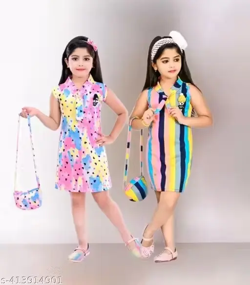 Tinkle Fancy Flowsome Girls Dress Set with Hand Bag Pack of 2